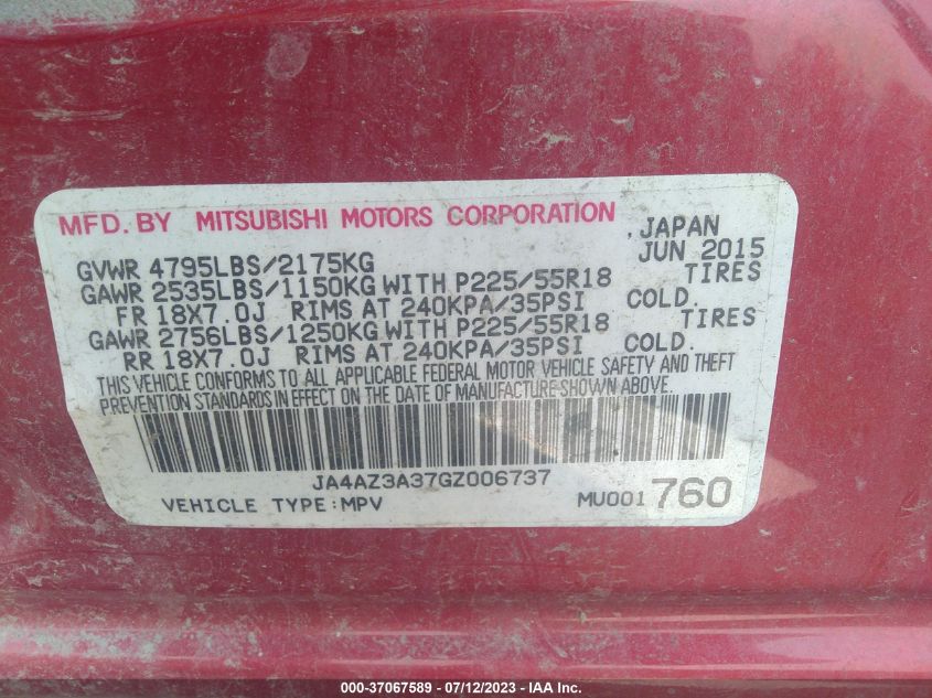 2016 MITSUBISHI OUTLANDER SE/SEL/ES - JA4AZ3A37GZ006737