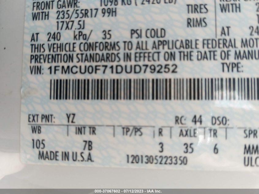 2013 FORD ESCAPE S - 1FMCU0F71DUD79252