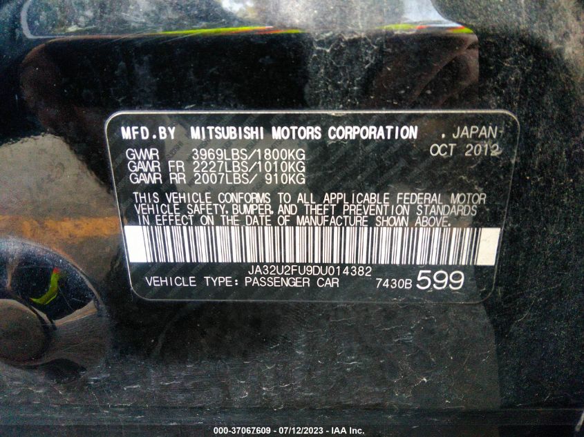 2013 MITSUBISHI LANCER ES/ES SPORT - JA32U2FU9DU014382