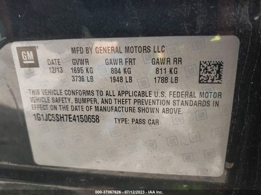 2014 CHEVROLET SONIC LT - 1G1JC5SH7E4150658