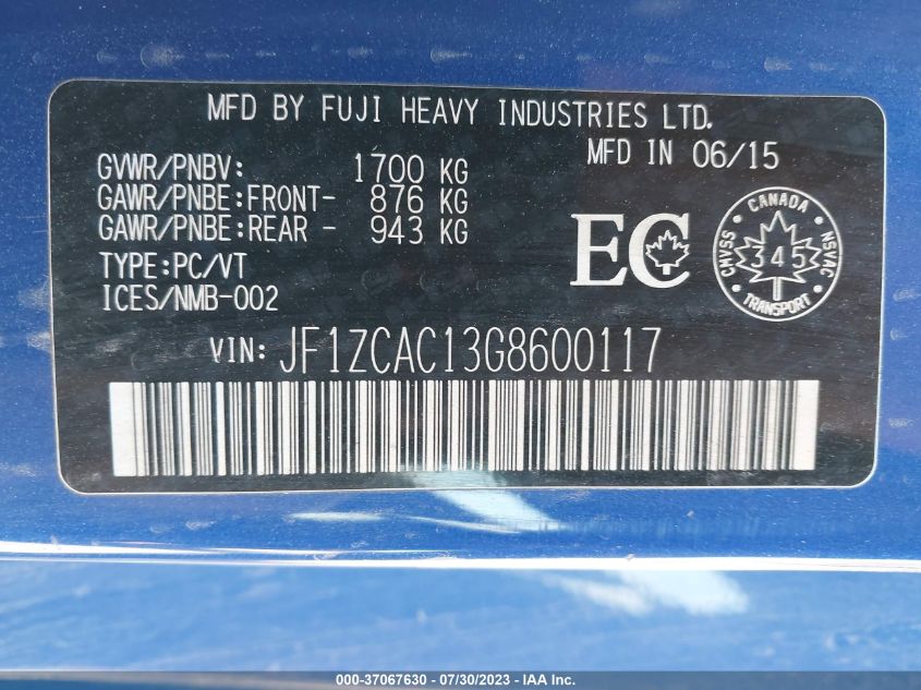 2016 SUBARU BRZ 2.0 LIMITED/BLUE.SERIES - JF1ZCAC12G8604532