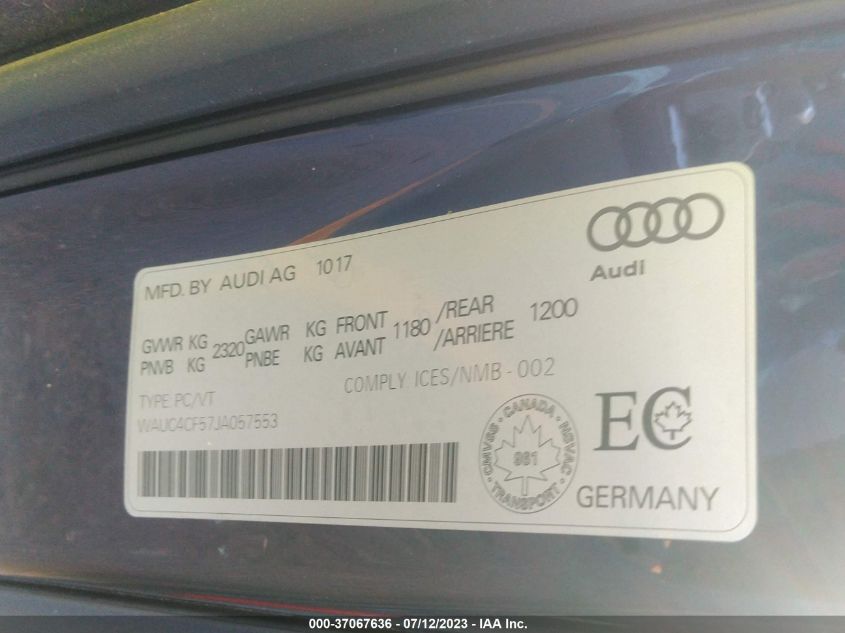2018 AUDI S5 SPORTBACK PRESTIGE WAUC4CF57JA057553