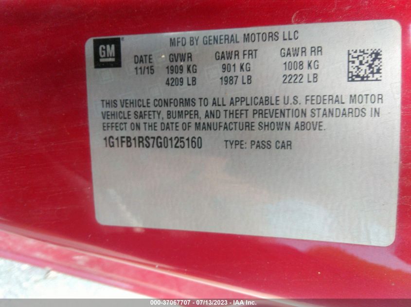 2016 CHEVROLET CAMARO 1LT - 1G1FB1RS7G0125160