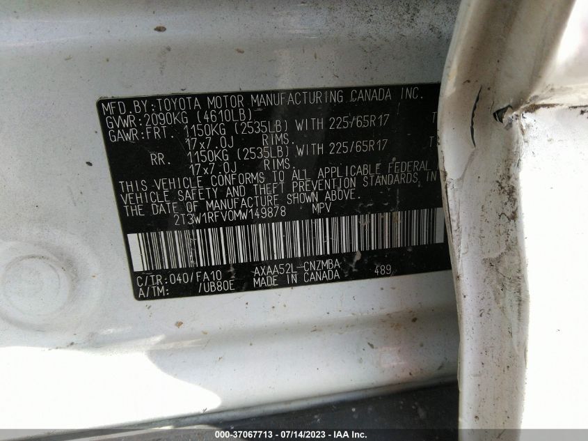 2021 TOYOTA RAV4 XLE/XLE PREMIUM - 2T3W1RFV0MW149878