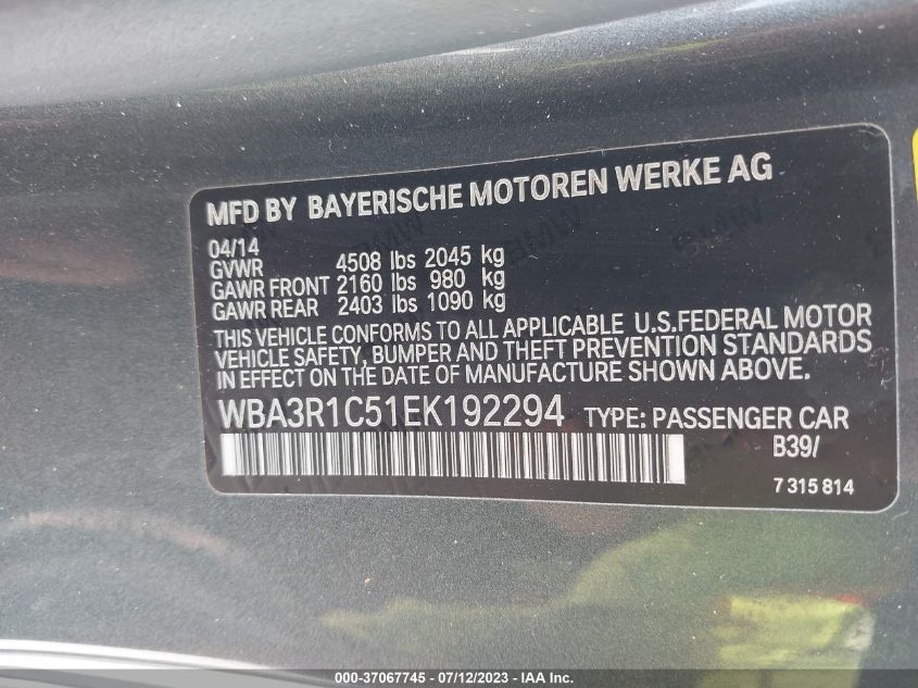 2014 BMW 4 SERIES 435I - WBA3R1C51EK192294