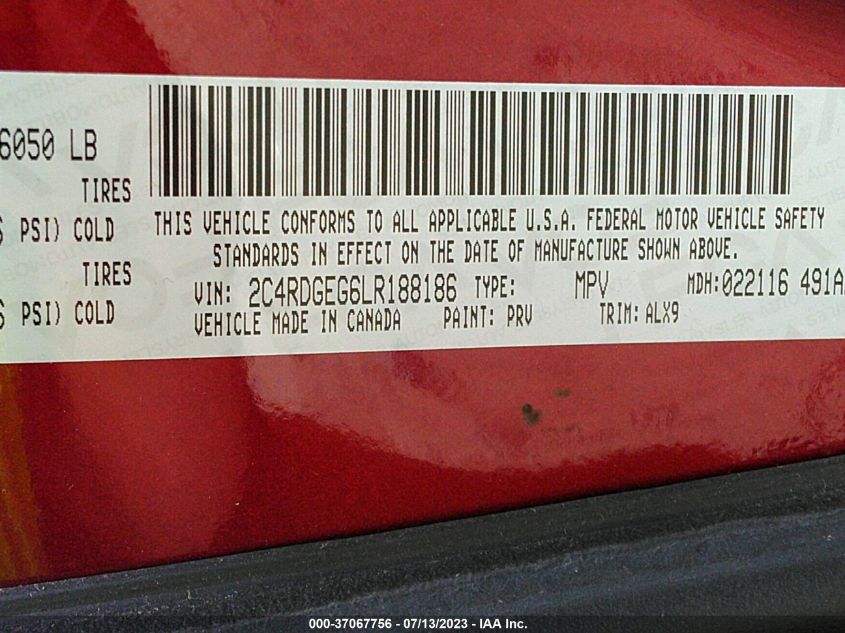 2020 DODGE GRAND CARAVAN GT - 2C4RDGEG6LR188186