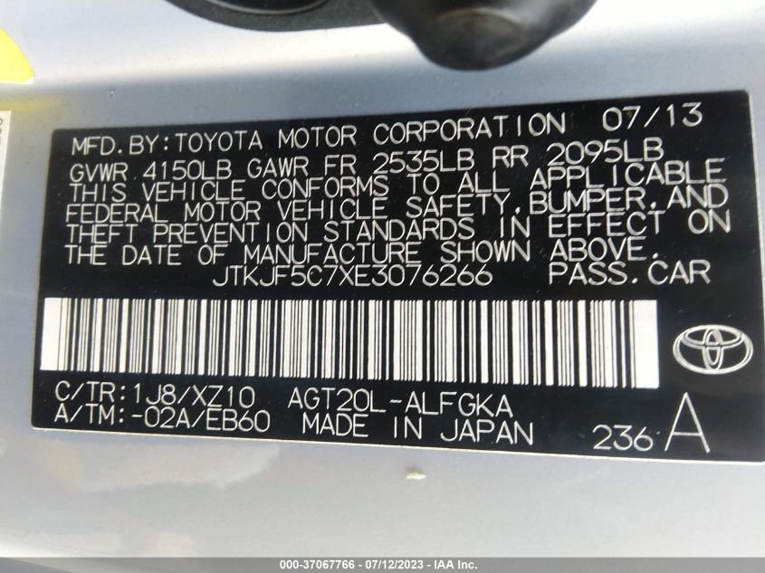 2014 TOYOTA SCION TC JTKJF5C7XE3076266