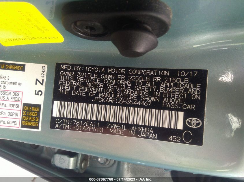 2017 TOYOTA PRIUS TWO/TWO ECO/THREE - JTDKARFU6H3544467
