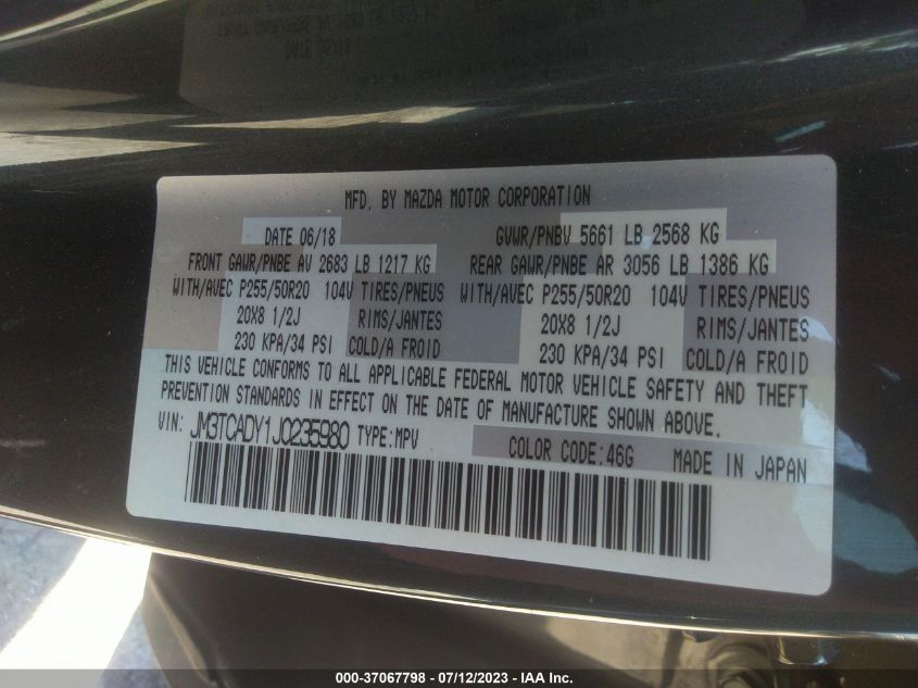 2018 MAZDA CX-9 GRAND TOURING - JM3TCADY1J0235980