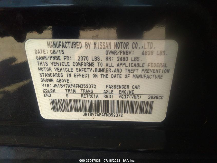 2015 INFINITI Q50 PREMIUM - JN1BV7AP4FM352372