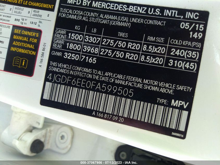 2015 MERCEDES-BENZ GL-CLASS GL 450 - 4JGDF6EE0FA599505