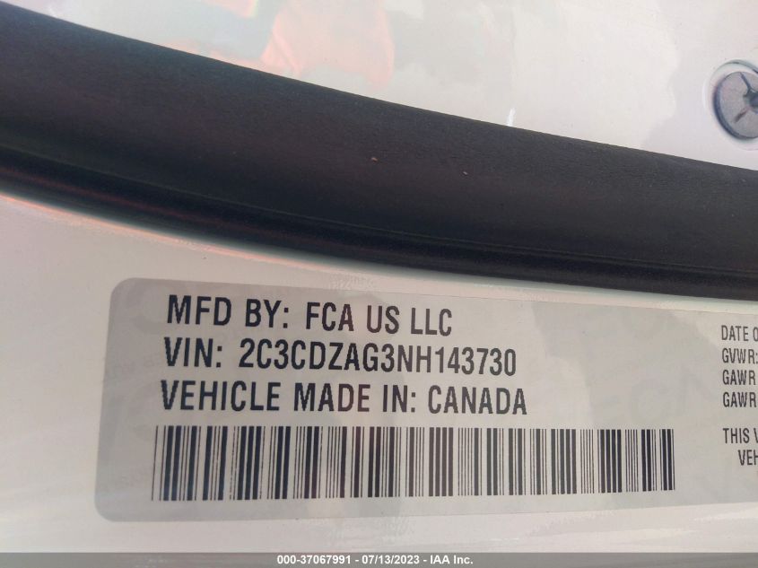 2022 DODGE CHALLENGER SXT - 2C3CDZAG3NH143730