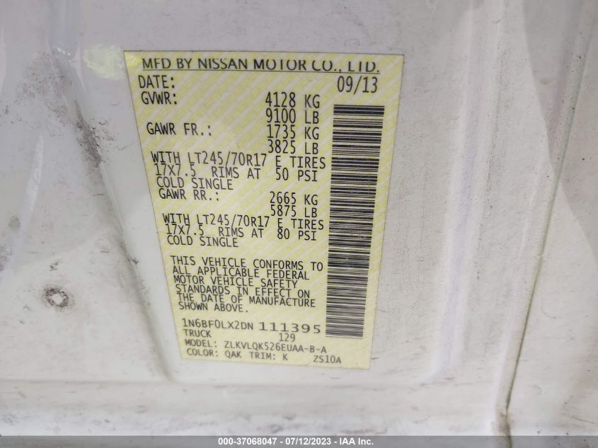 2013 NISSAN NV 2500 1N6BF0LX2DN111395