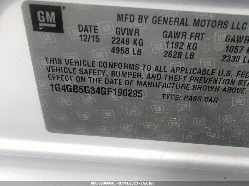 2016 BUICK LACROSSE LEATHER - 1G4GB5G34GF190295