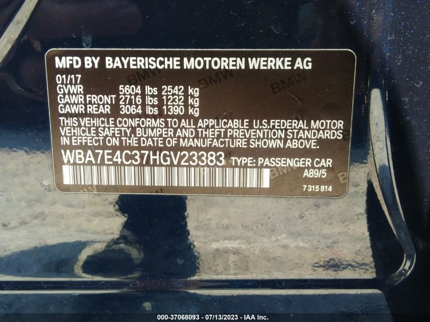 2017 BMW 7 SERIES 740I XDRIVE - WBA7E4C37HGV23383