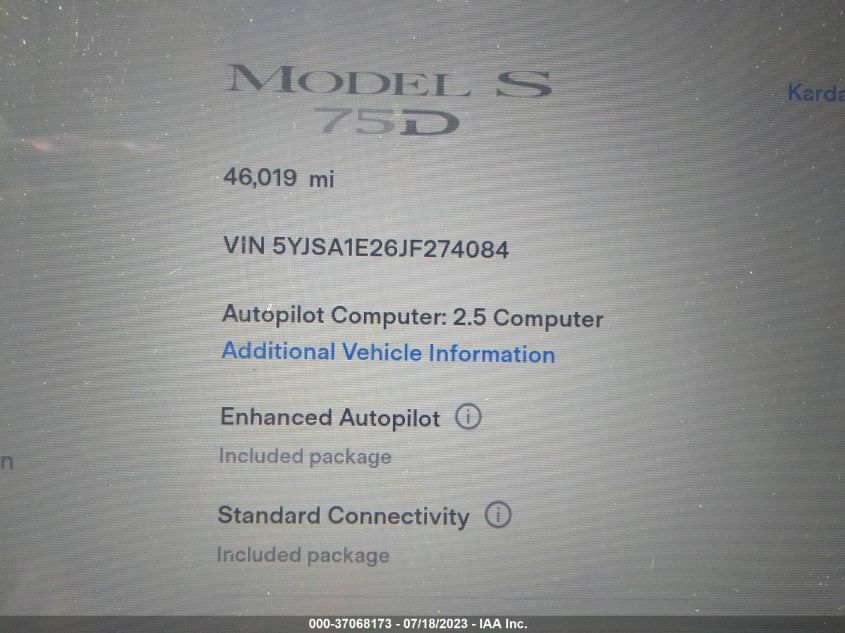 2018 TESLA MODEL S - 5YJSA1E26JF274084