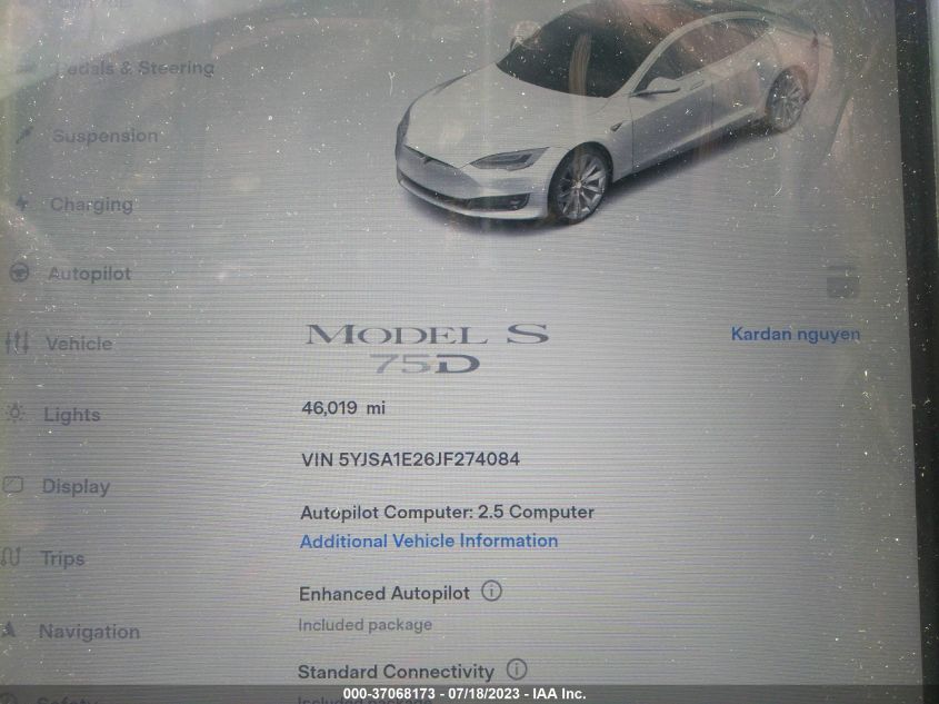 2018 TESLA MODEL S - 5YJSA1E26JF274084