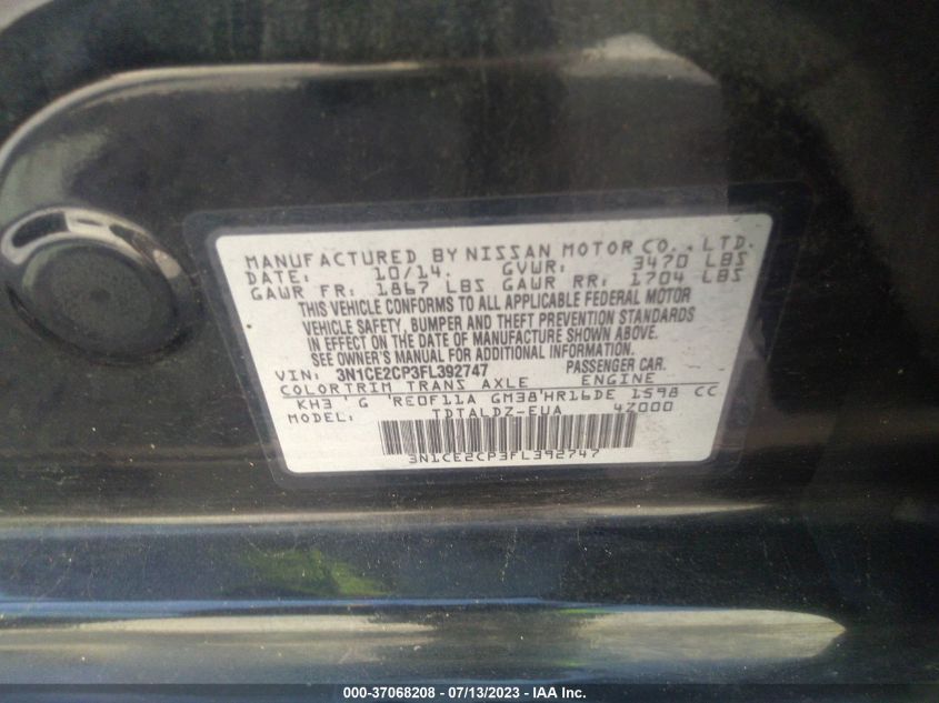 2015 NISSAN VERSA NOTE S/S PLUS/SV/SR/SL - 3N1CE2CP3FL392747
