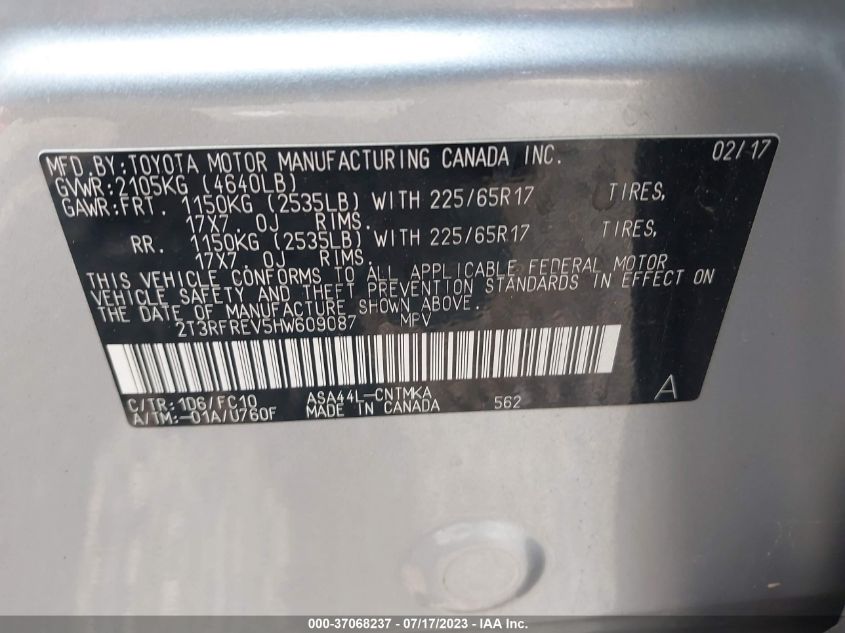 2017 TOYOTA RAV4 XLE - 2T3RFREV5HW609087
