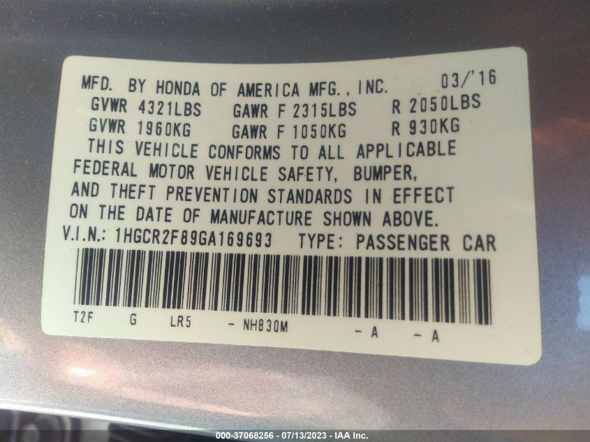 2016 HONDA ACCORD SEDAN EX-L - 1HGCR2F89GA169693