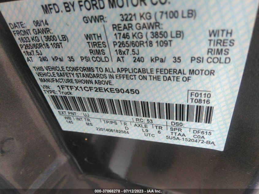 2014 FORD F-150 XL/XLT/STX/FX2/LARIAT - 1FTFX1CF2EKE90450