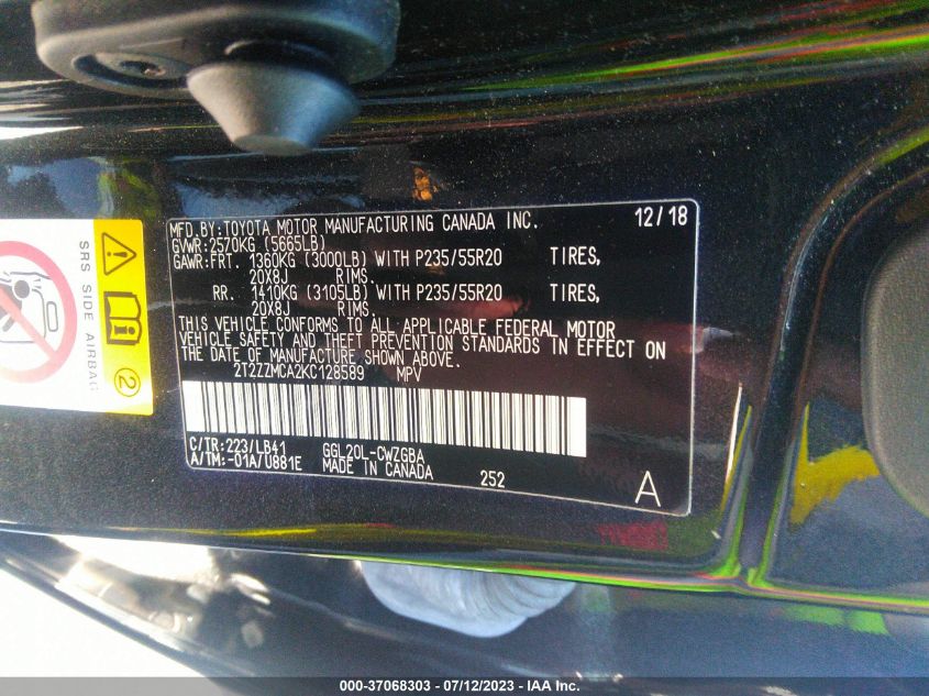 2019 LEXUS RX RX 350 - 2T2ZZMCA2KC128589