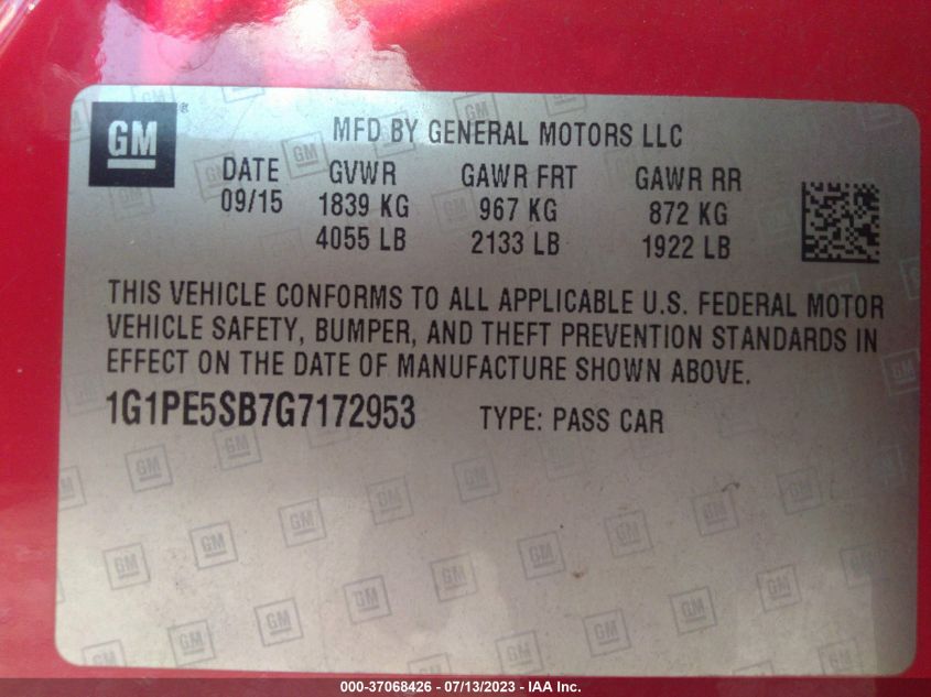 2016 CHEVROLET CRUZE LIMITED LT - 1G1PE5SB7G7172953