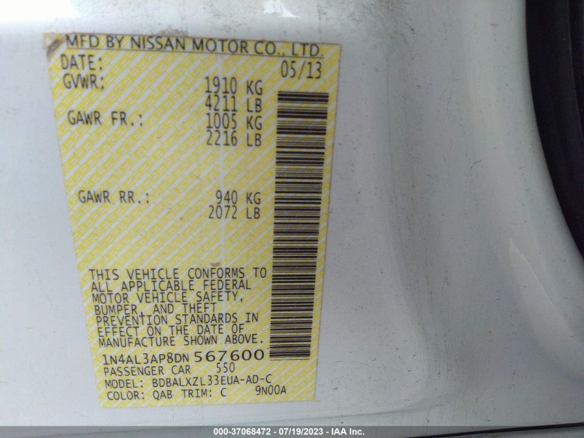 2013 NISSAN ALTIMA 2.5/S/SV/SL - 1N4AL3AP8DN567600