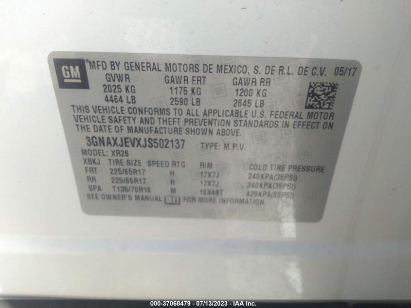 2019 CHEVROLET TRAVERSE RS - 1GNEVJKW9KJ218649