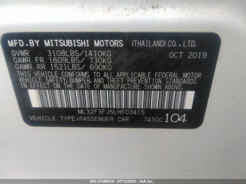 2020 MITSUBISHI MIRAGE G4 ES - ML32F3FJ5LHF03415