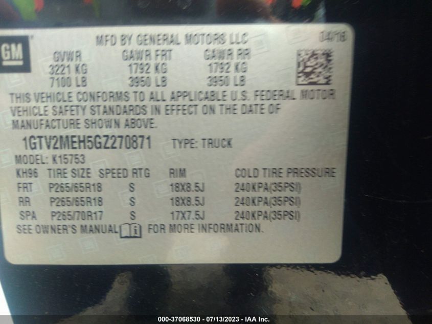 2016 GMC SIERRA 1500 SLE - 1GTV2MEH5GZ270871