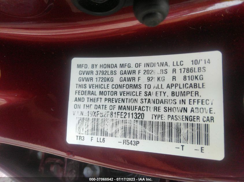 2015 HONDA CIVIC SEDAN EX - 19XFB2F81FE211320