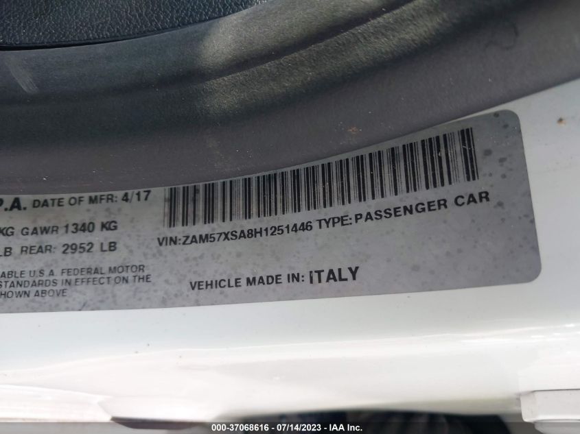 2017 MASERATI GHIBLI ZAM57XSA8H1251446