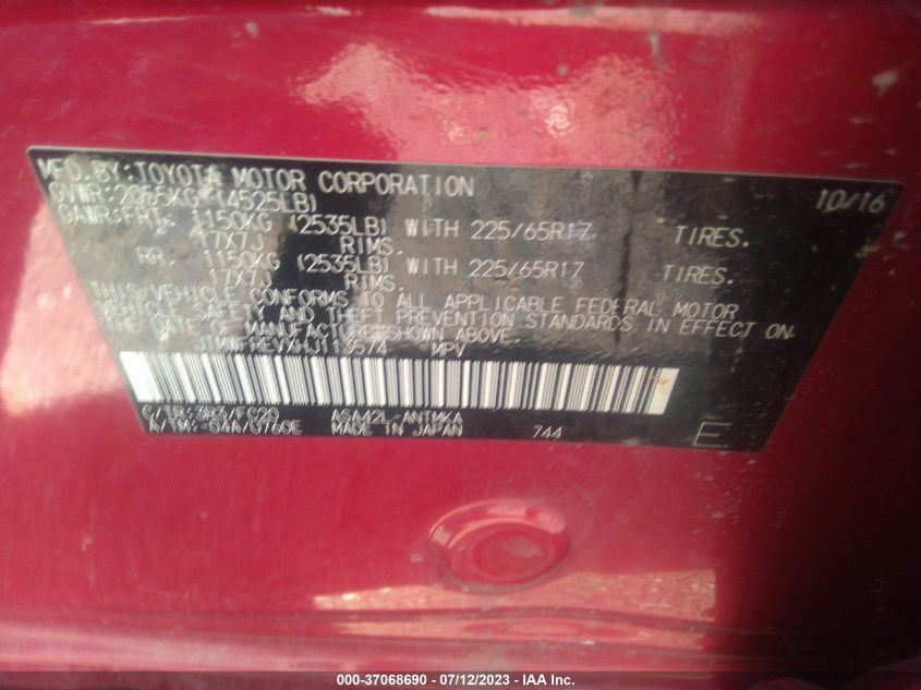 2017 TOYOTA RAV4 XLE - JTMWFREVXHJ113574