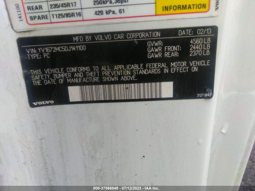 2013 VOLVO C70 T5 YV1672MC5DJ141100