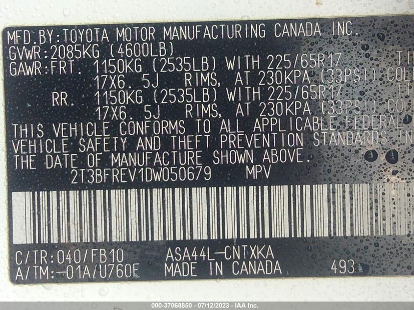 2013 TOYOTA RAV4 LE - 2T3BFREV1DW050679