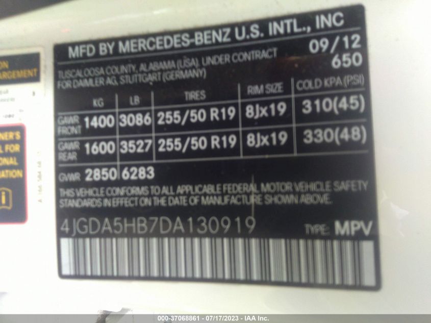 2013 MERCEDES-BENZ M-CLASS ML 350 - 4JGDA5HB7DA130919