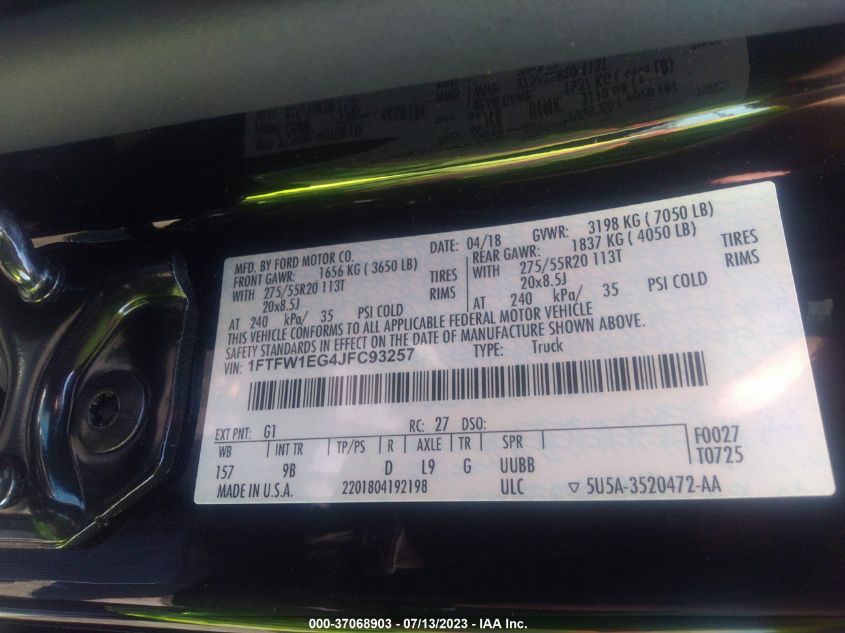 2018 FORD F-150 XL/XLT/LARIAT - 1FTFW1EG4JFC93257