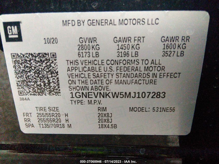 2021 CHEVROLET TRAVERSE HIGH COUNTRY - 1GNEVNKW5MJ107283