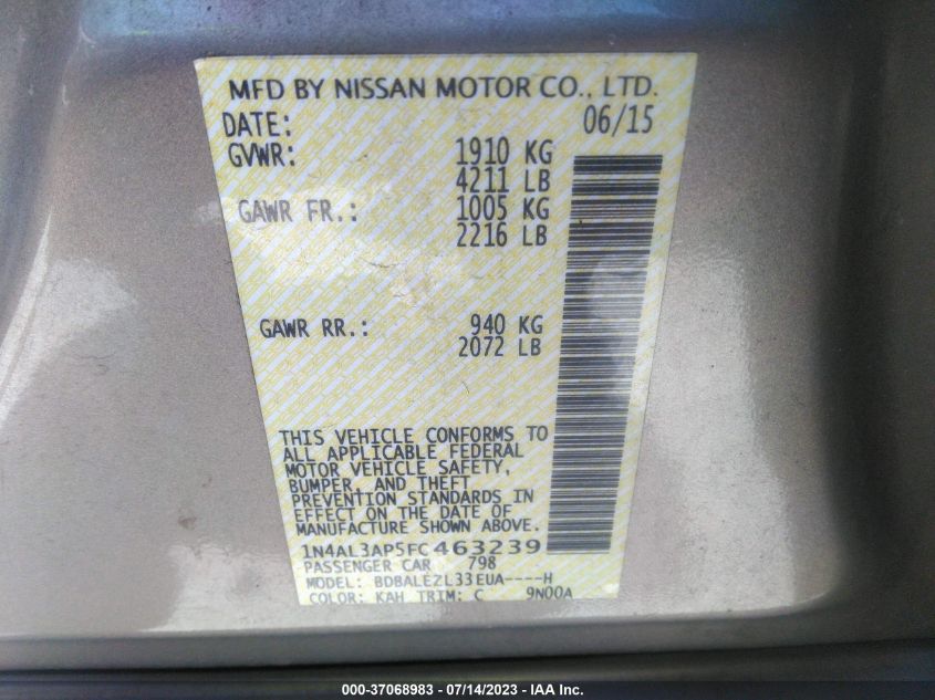 2015 NISSAN ALTIMA 2.5 S - 1N4AL3AP5FC463239