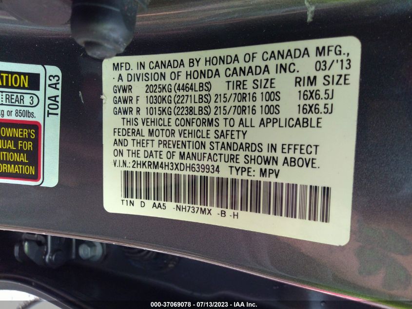 2013 HONDA CR-V LX - 2HKRM4H3XDH639934