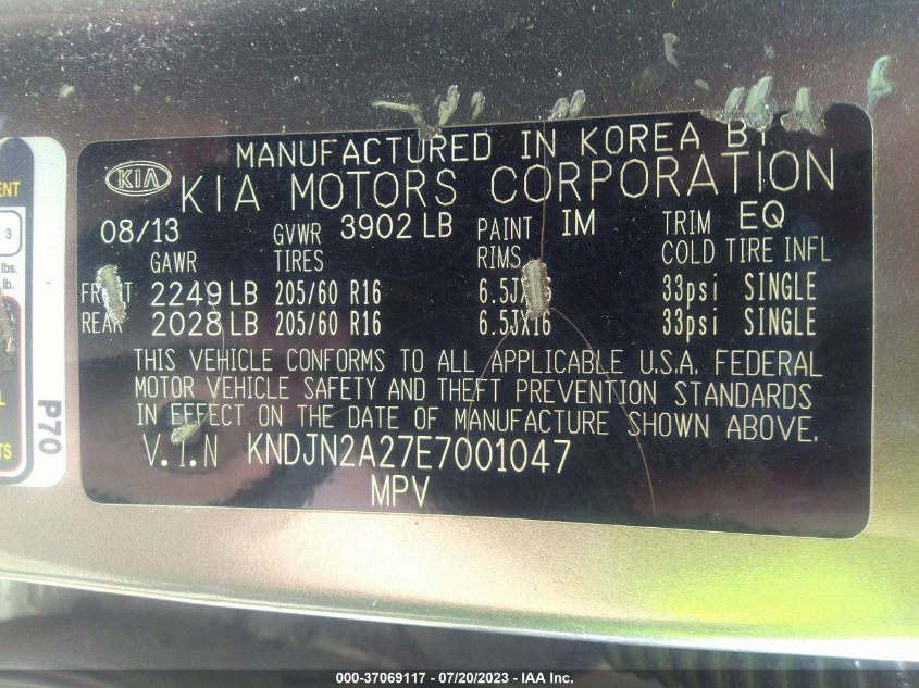 2014 KIA SOUL BASE - KNDJN2A27E7001047