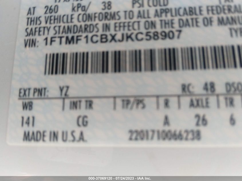 2018 FORD F-150 XL/XLT - 1FTMF1CBXJKC58907