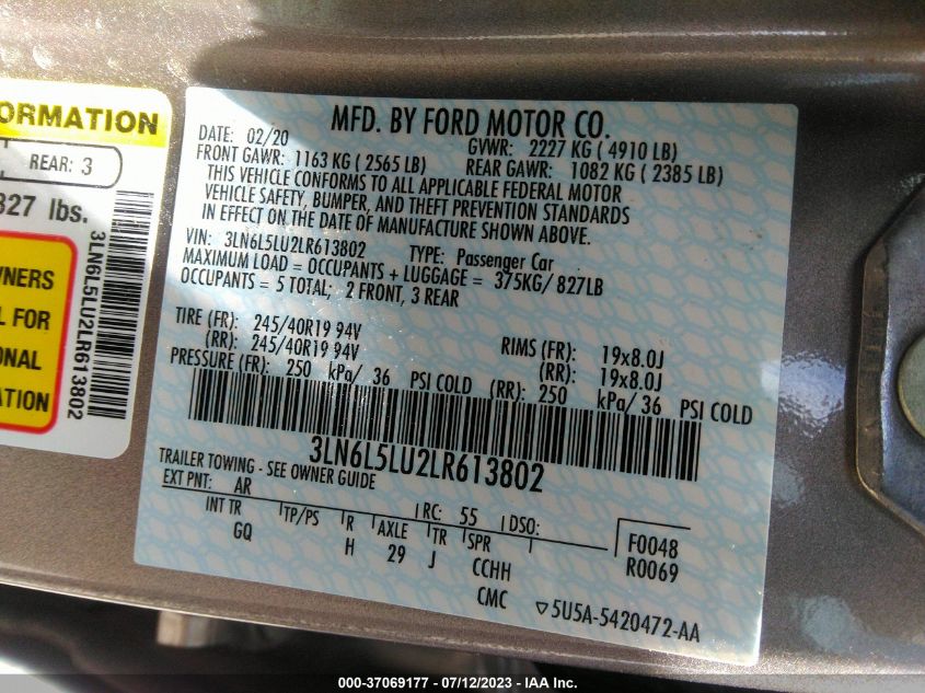 2020 LINCOLN MKZ HYBRID RESERVE - 3LN6L5LU2LR613802