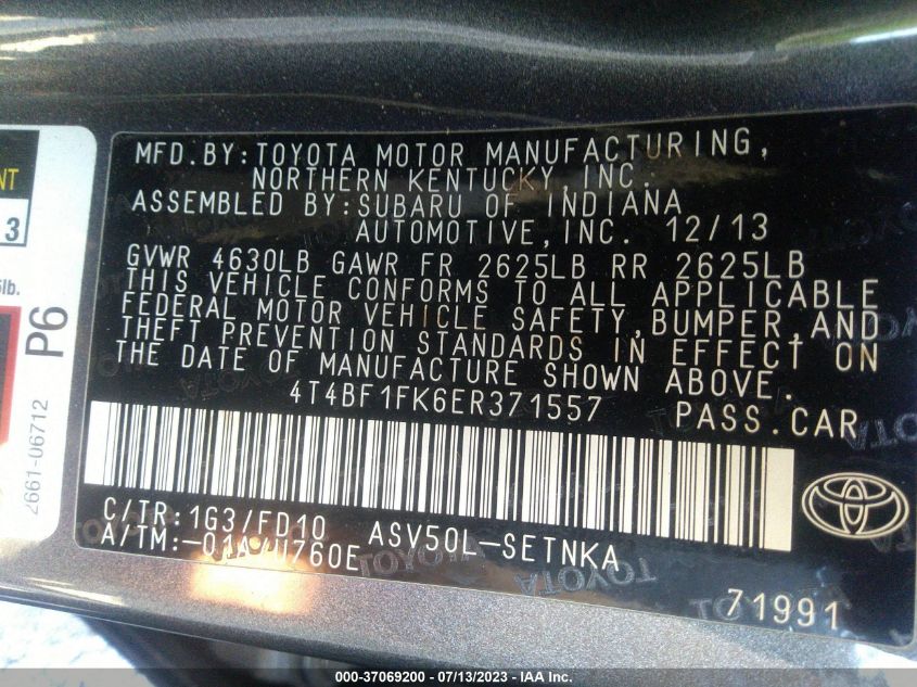 2014 TOYOTA CAMRY L/LE/XLE/SE/SE SPORT - 4T4BF1FK6ER371557