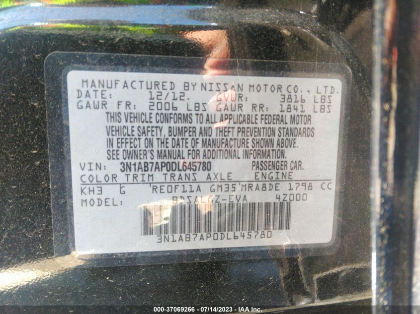 2013 NISSAN SENTRA SL - 3N1AB7AP0DL645780