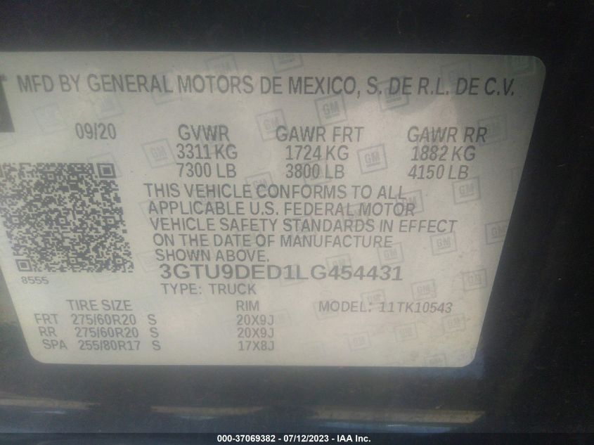 2020 GMC SIERRA 1500 SLT - 3GTU9DED1LG454431