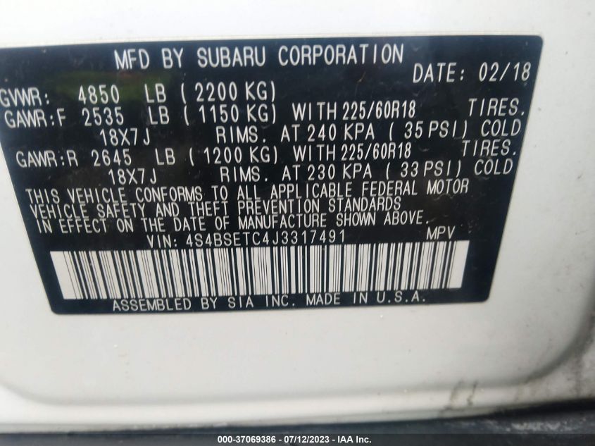 2018 SUBARU OUTBACK TOURING - 4S4BSETC4J3317491