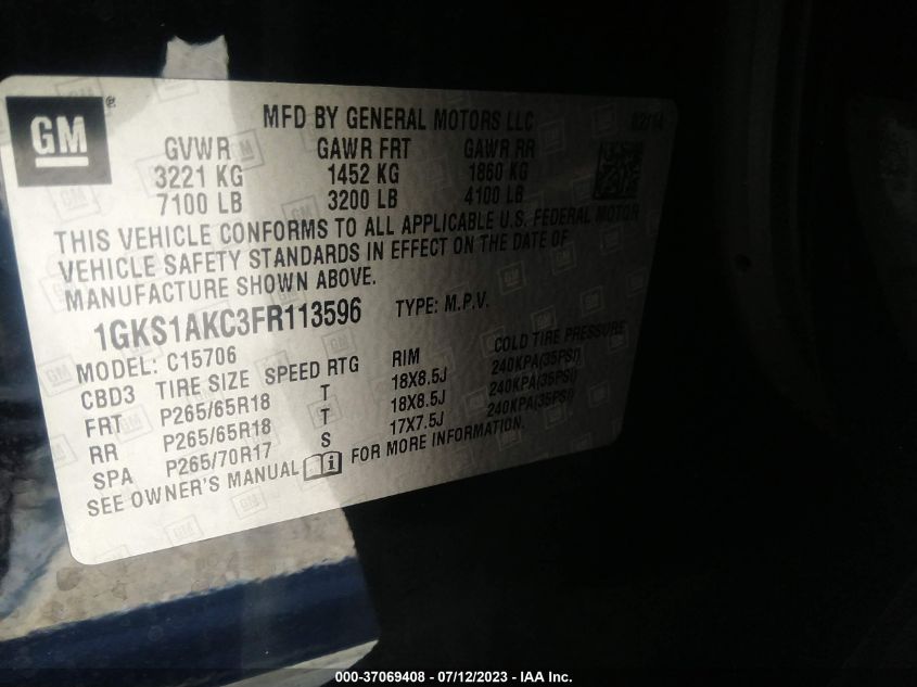 2015 GMC YUKON SLE - 1GKS1AKC3FR113596