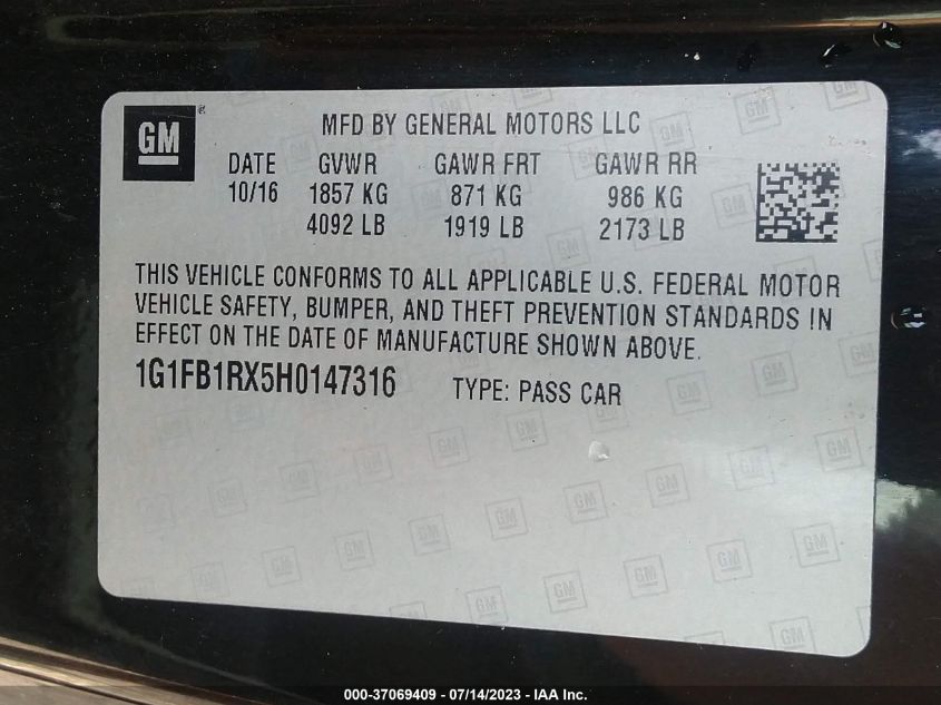 2017 CHEVROLET CAMARO 1LT - 1G1FB1RX5H0147316